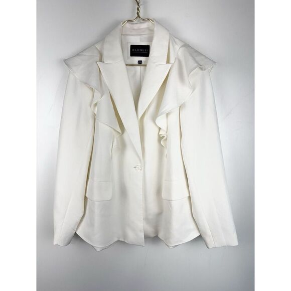 ELOQUII Ruffle Sleeve Blazer Jacket White SIZE 14 WOMENS - Picture 1 of 5